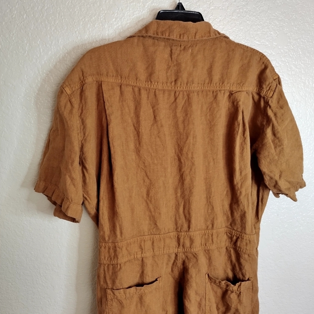 Casual Linen-Blend Utility Jumpsuit - Brown - Picture 6 of 11